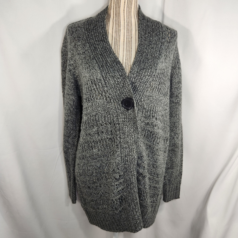 Carolyn Taylor Grey V Neck Mid-Length One Button Cardigan Size Small